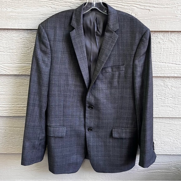 RRL Ralph Lauren Wool Jacket‎ Coat Blazer Gray W/Blue Plaid 42R ?See Description - Picture 2 of 12